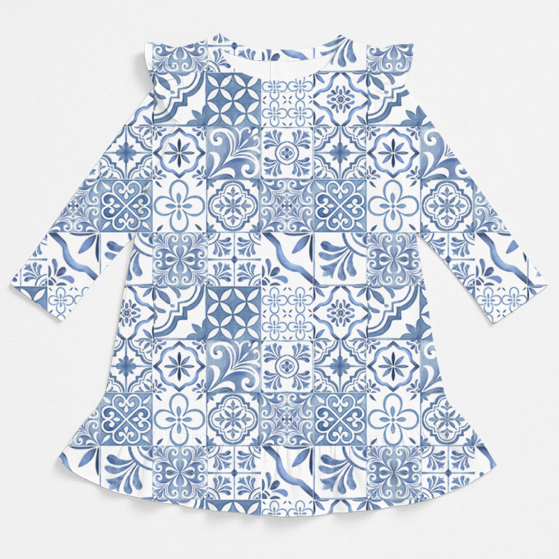 Charming Long-Sleeved Night Dress with Ruffles DR010 AMALFI BLUE