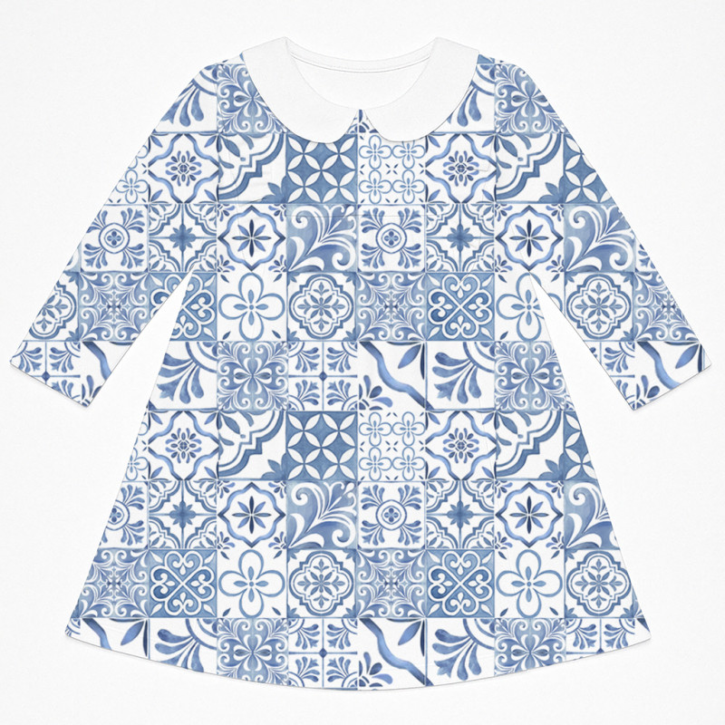 Charming Long-Sleeved Dress with Ruffles and Collar DR016CL AMALFI BLUE Charming Long-Sleeved Dress with Ruffles and Collar DR016CL AMALFI BLUE