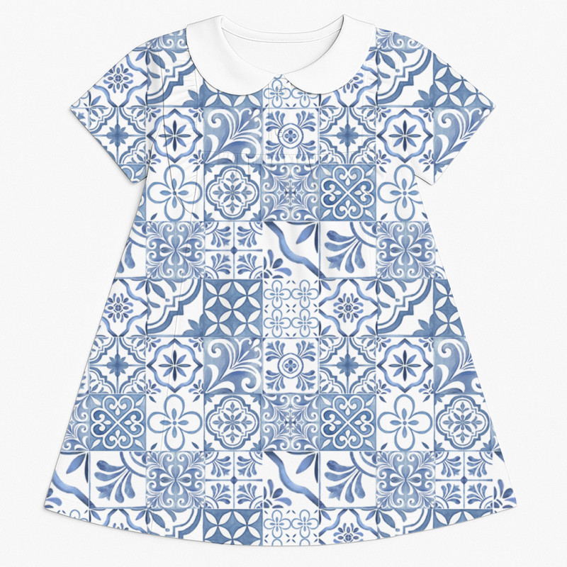 Supima Cotton Night Dress with Ruffle  and Collar DR018CL AMALFI BLUE