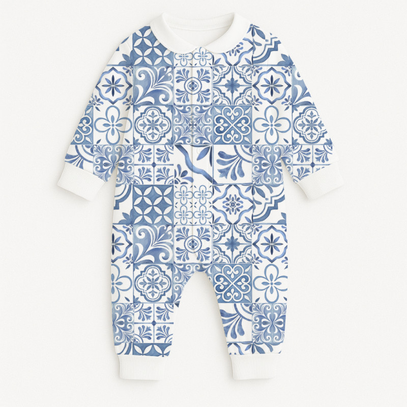 Long sleeve Romper for baby  with collar K060CL AMALFI BLUE