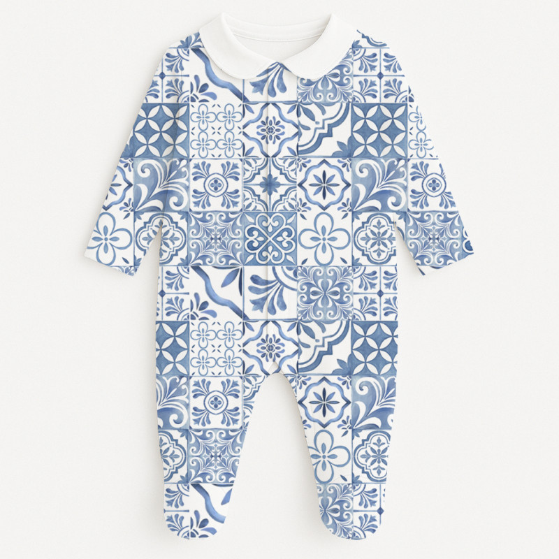 Babygrow with collar 100% pima cotton with K063 AMALFI BLUE Babygrow with collar 100% pima cotton with K063 AMALFI BLUE
