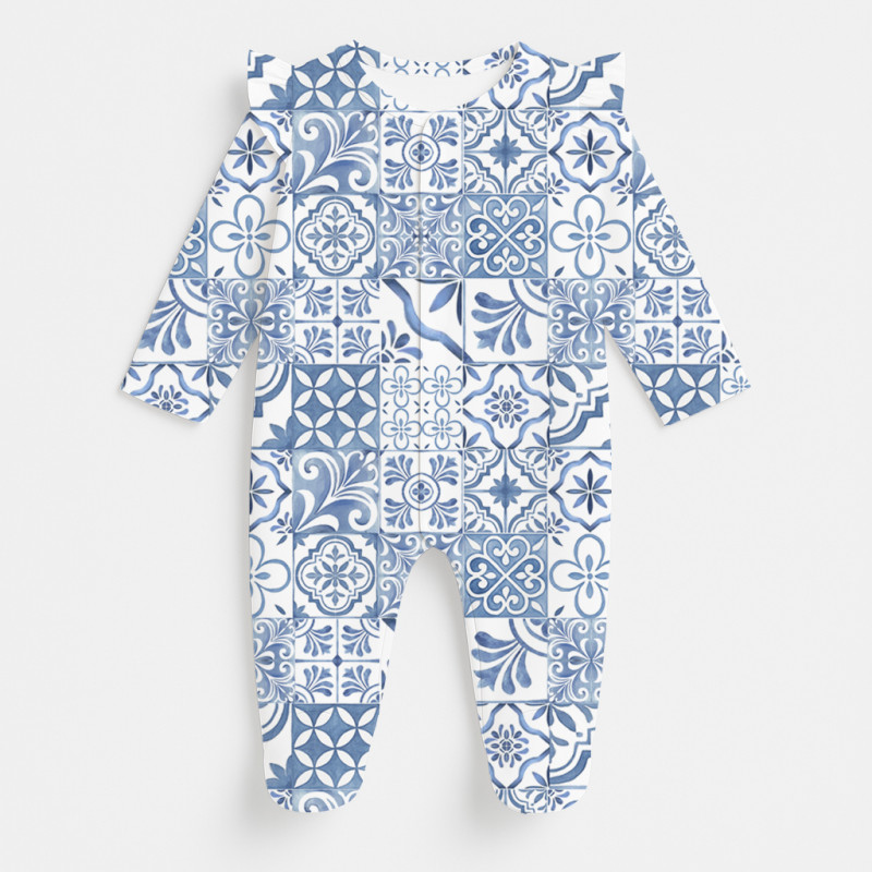 Babygrow with ruffles 100% pima cotton K065 AMALFI BLUE Babygrow with ruffles 100% pima cotton K065 AMALFI BLUE