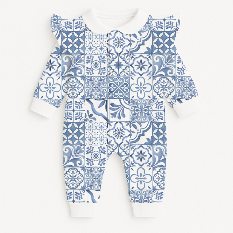 Long sleeve Romper for baby with ruffles and Collar K070CL AMALFI BLUE Long sleeve Romper for baby with ruffles and Collar K070CL AMALFI BLUE