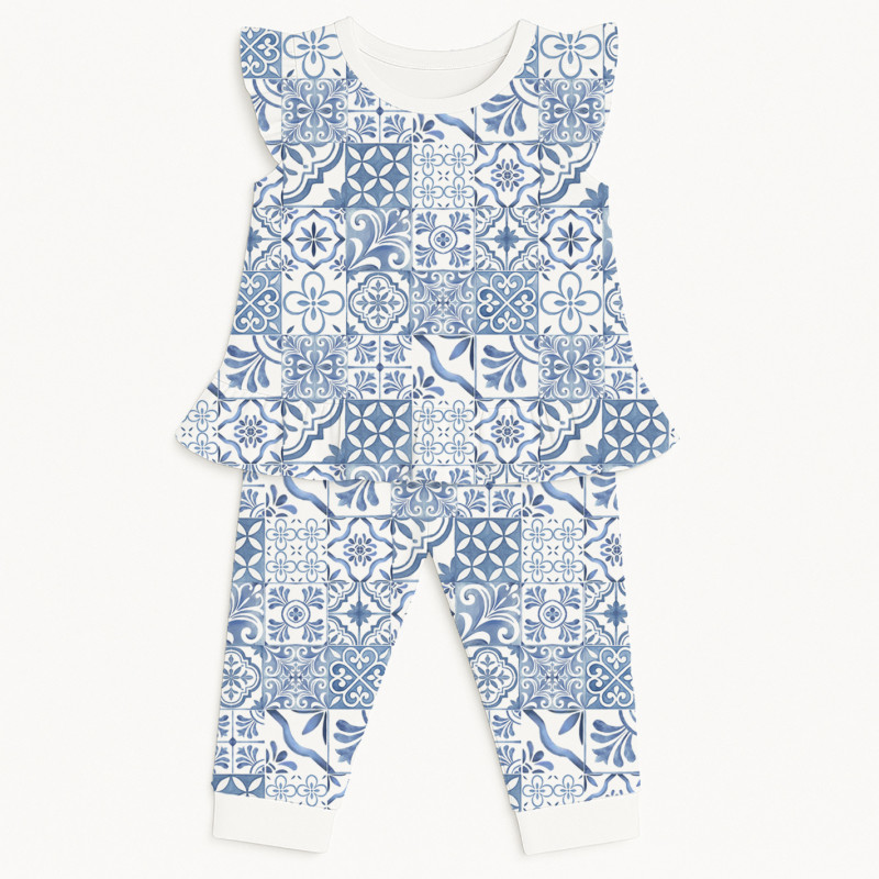 Довга піжама для дівчаток з рюшами із бавовни Supima – PJ012 AMALFI BLUE