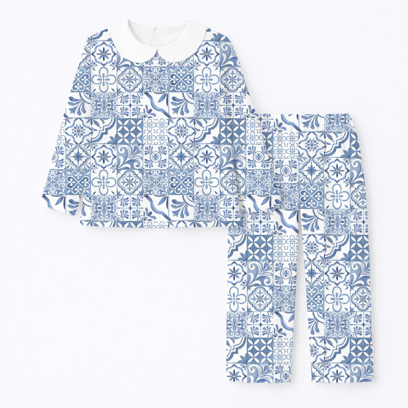 Pyjama long sleeve with collar 100% organic pima Cotton PJ020 AMALFI BLUE Pyjama long sleeve with collar 100% organic pima Cotton PJ020 AMALFI BLUE