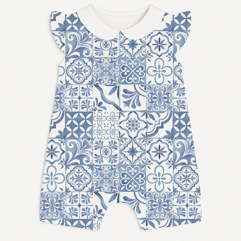 Supima Cotton Shortie with Ruffles and Collar – R007CL AMALFI BLUE Supima Cotton Shortie with Ruffles and Collar – R007CL AMALFI BLUE