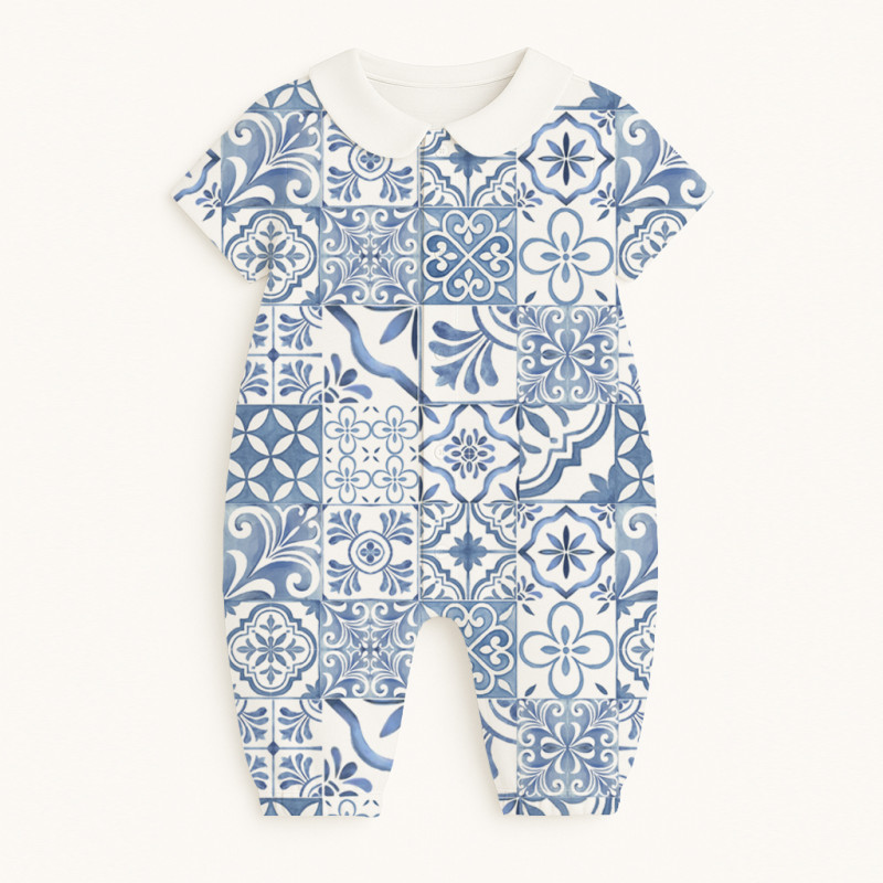 Long Supima Cotton Shortie with Sleeves and Collar R017CL AMALFI BLUE Long Supima Cotton Shortie with Sleeves and Collar R017CL AMALFI BLUE