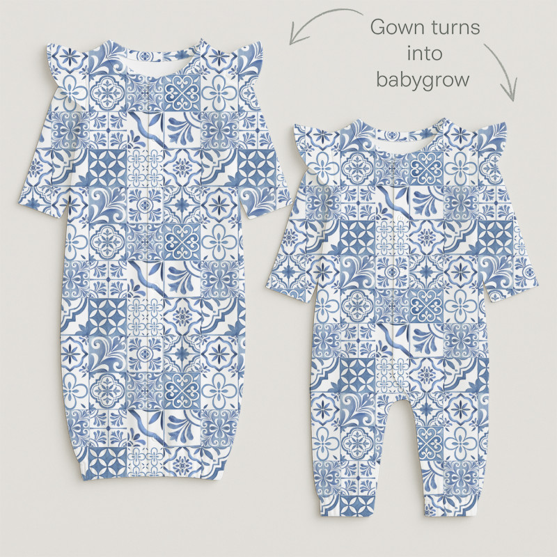 Baby converter gown with ruffles for girls TR002 AMALFI BLUE Baby converter gown with ruffles for girls TR002 AMALFI BLUE
