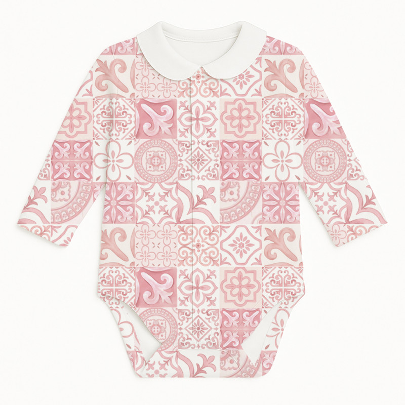 Printed Long-Sleeve Front Fastening Bodyvest with Collarf for Babies BLS005CL  AMALFI PINK