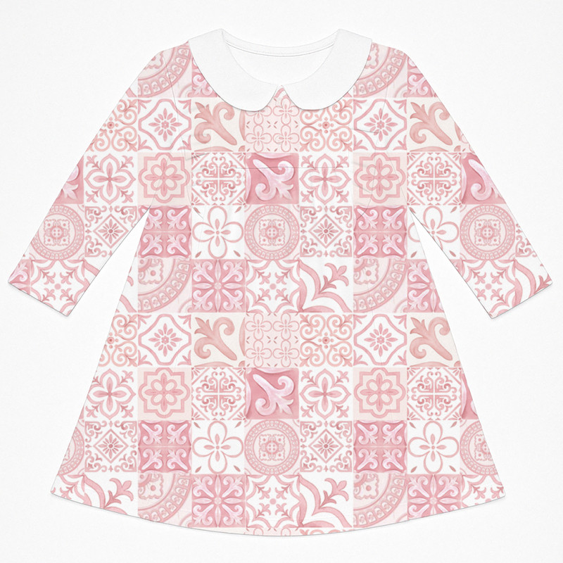 Charming Long-Sleeved Dress with Ruffles and Collar DR016CL AMALFI PINK Charming Long-Sleeved Dress with Ruffles and Collar DR016CL AMALFI PINK