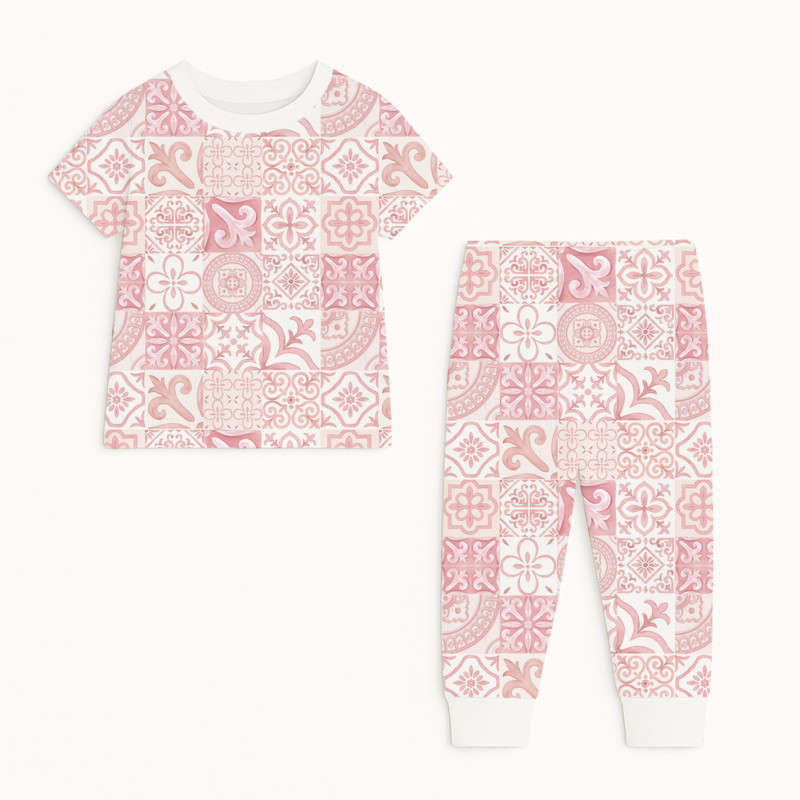 Patterned Supima Cotton Pyjamas Set PJ008 AMALFI PINK