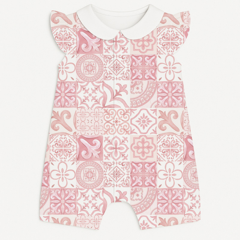 Supima Cotton Shortie with Ruffles and Collar – R007CL AMALFI PINK Supima Cotton Shortie with Ruffles and Collar – R007CL AMALFI PINK