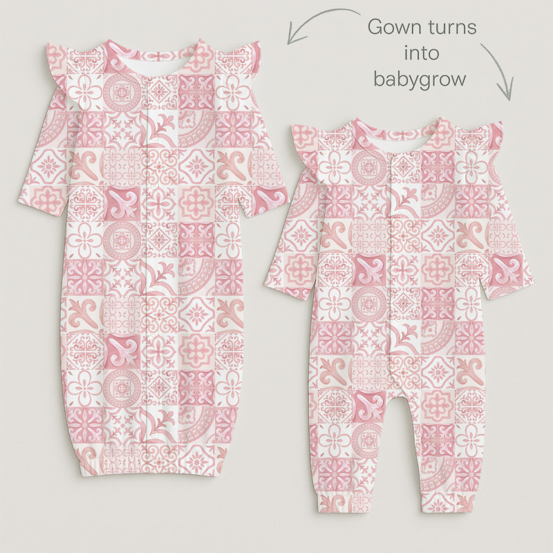 Baby converter gown with ruffles for girls TR002 AMALFI PINK