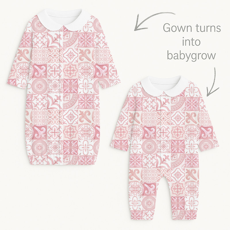 Baby converter gown with collar TR003 AMALFI PINK