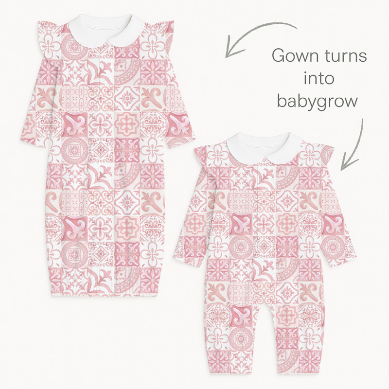Baby converter gown with collar and ruffles TR004 AMALFI PINK Baby converter gown with collar and ruffles TR004 AMALFI PINK
