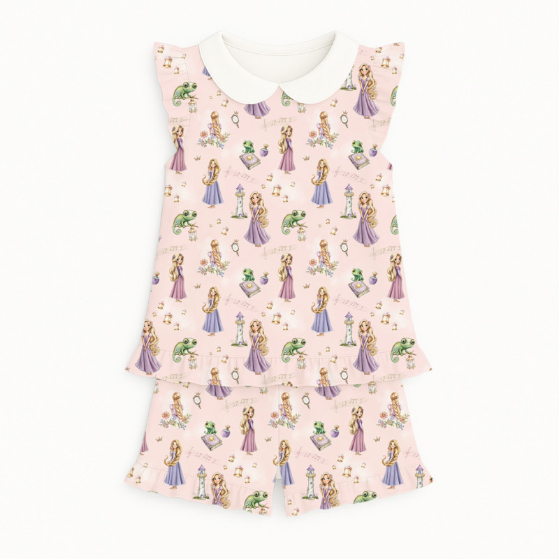 Short Supima Cotton Pyjamas with Ruffles and Collar– PJ007CL AURORA Short Supima Cotton Pyjamas with Ruffles and Collar– PJ007CL AURORA