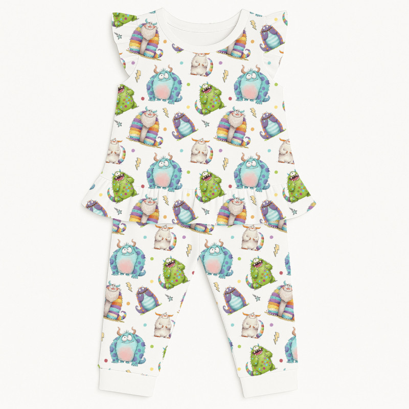 Girls Supima Cotton Pyjamas with Ruffles – PJ012 BOO Girls Supima Cotton Pyjamas with Ruffles – PJ012 BOO