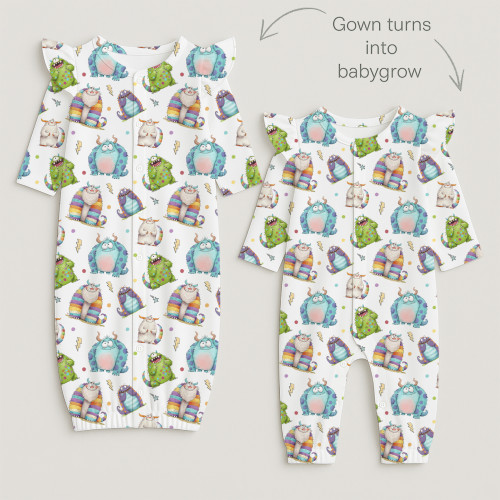 Baby converter gown with ru..