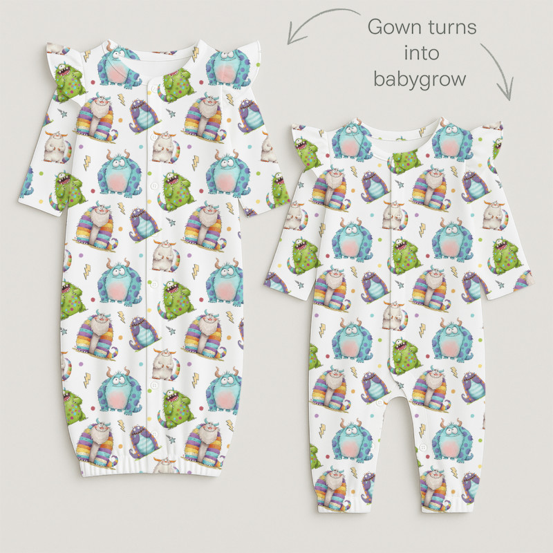 Baby converter gown with ruffles for girls TR002 BOO