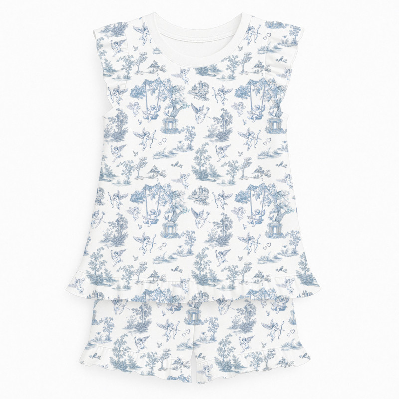 Short Supima Cotton Pyjamas with Ruffles – PJ007 CELESTIA Short Supima Cotton Pyjamas with Ruffles – PJ007 CELESTIA