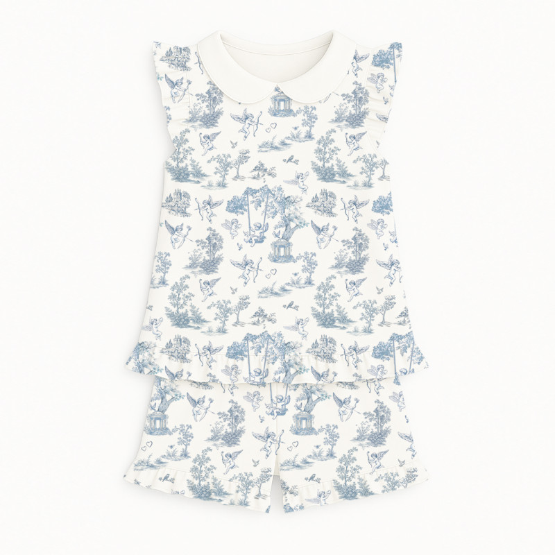 Short Supima Cotton Pyjamas with Ruffles and Collar– PJ007CL CELESTIA