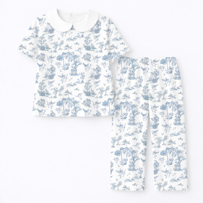 Luxury Pajama Set with Collar, Short Sleeve 100% Pima Cotton  PJ021 · CELESTIA