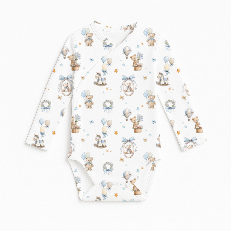 Printed Long-Sleeve Kimono Bodyvest for Babies BLS004 HUGGY Printed Long-Sleeve Kimono Bodyvest for Babies BLS004 HUGGY