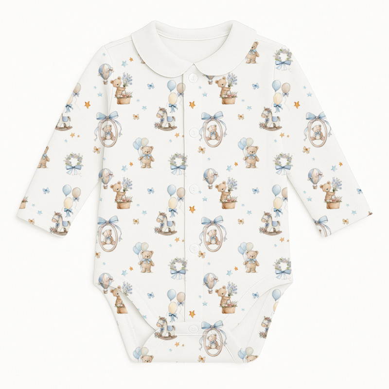 Printed Long-Sleeve Front Fastening Bodyvest with Collarf for Babies BLS005CL HUGGY Printed Long-Sleeve Front Fastening Bodyvest with Collarf for Babies BLS005CL HUGGY