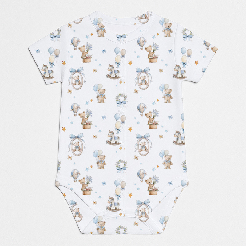 Printed Short-Sleeve Front Fastening Bodyvest for Babies BSHL009 HUGGY Printed Short-Sleeve Front Fastening Bodyvest for Babies BSHL009 HUGGY
