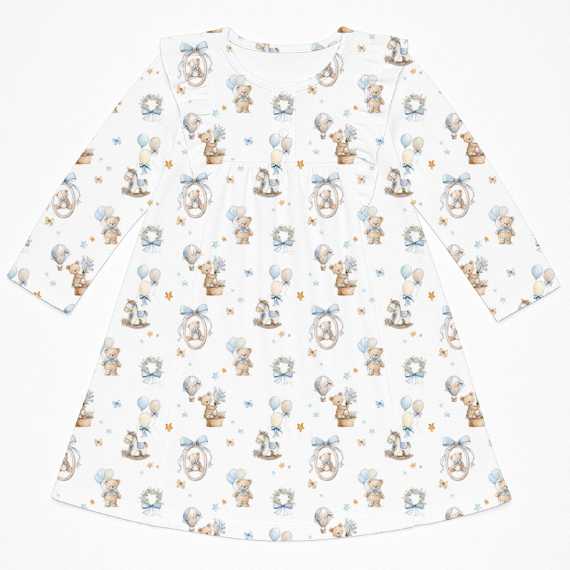 Charming Long-Sleeved Night Dress with Ruffles DR016 HUGGY