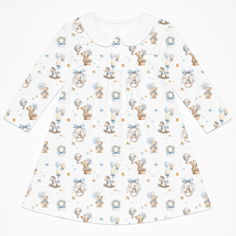Charming Long-Sleeved Dress with Ruffles and Collar DR016CL HUGGY Charming Long-Sleeved Dress with Ruffles and Collar DR016CL HUGGY