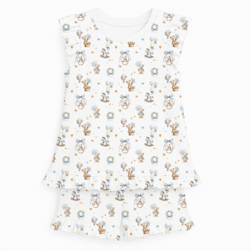 Short Supima Cotton Pyjamas with Ruffles – PJ007 HUGGY Short Supima Cotton Pyjamas with Ruffles – PJ007 HUGGY