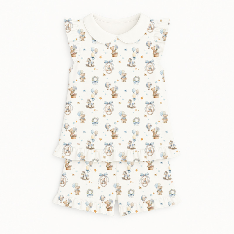 Short Supima Cotton Pyjamas with Ruffles and Collar– PJ007CL HUGGY