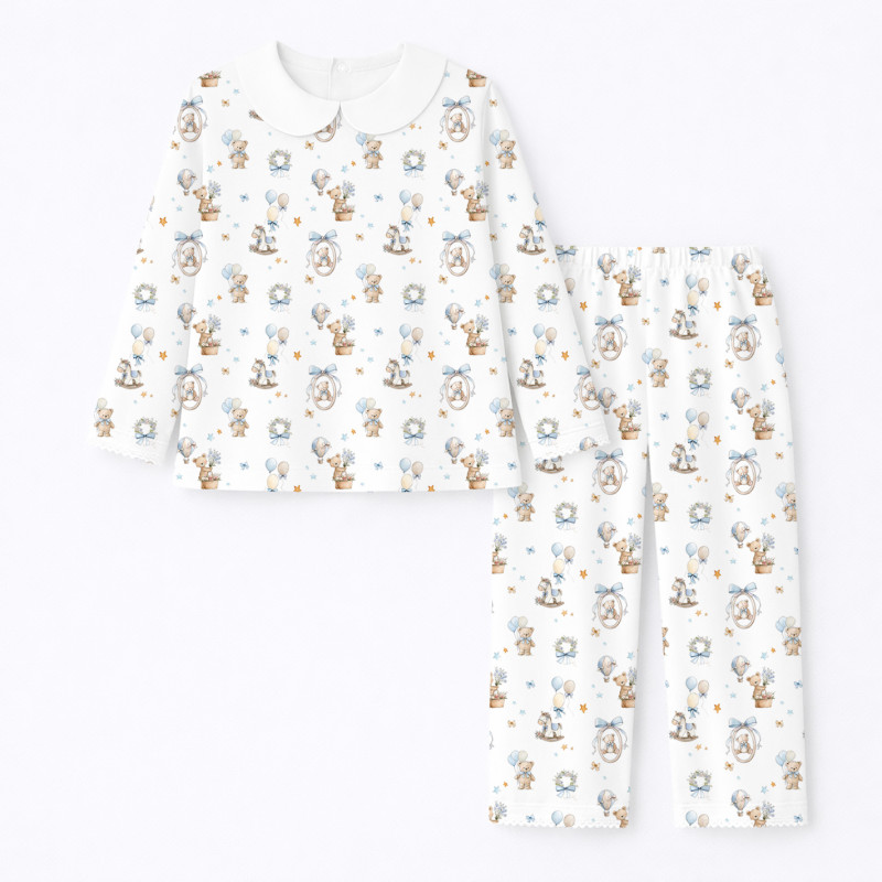 Пижама с длинным рукавом и воротничком из 100% pima котона PJ020 HUGGY