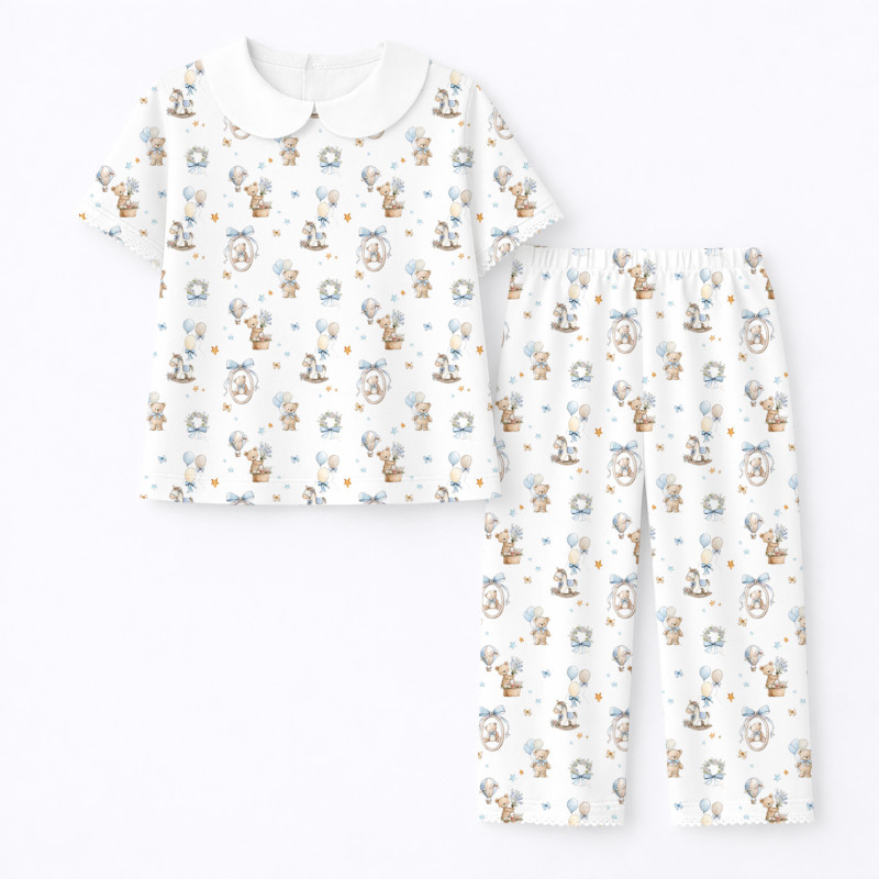Luxury Pajama Set with Collar, Short Sleeve 100% Pima Cotton  PJ021 · HUGGY
