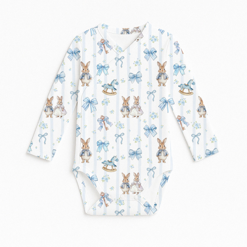 Printed Long-Sleeve Kimono Bodyvest for Babies BLS004 LULU BLUE Printed Long-Sleeve Kimono Bodyvest for Babies BLS004 LULU BLUE
