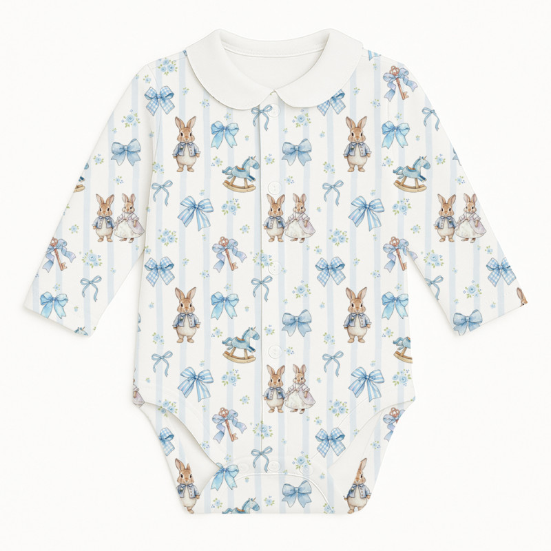 Боді Передня застібка з довгим рукавом i комiрцем для немовлят BLS005CL  LULU BLUE