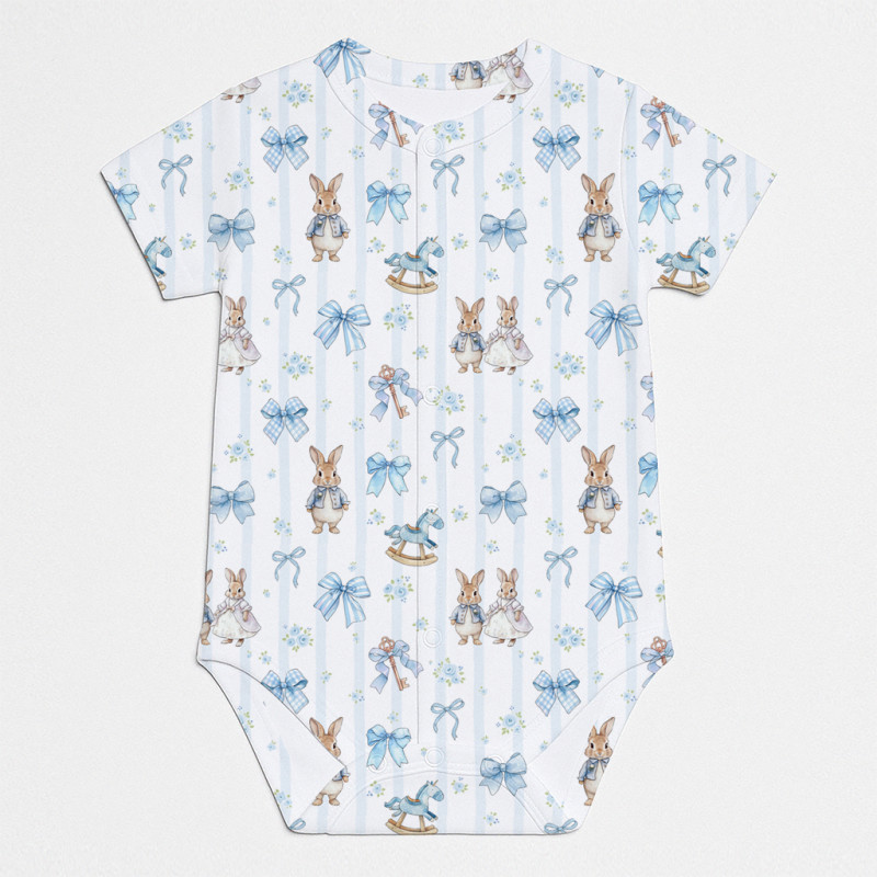 Printed Short-Sleeve Front Fastening Bodyvest for Babies BSHL009 LULU BLUE Printed Short-Sleeve Front Fastening Bodyvest for Babies BSHL009 LULU BLUE