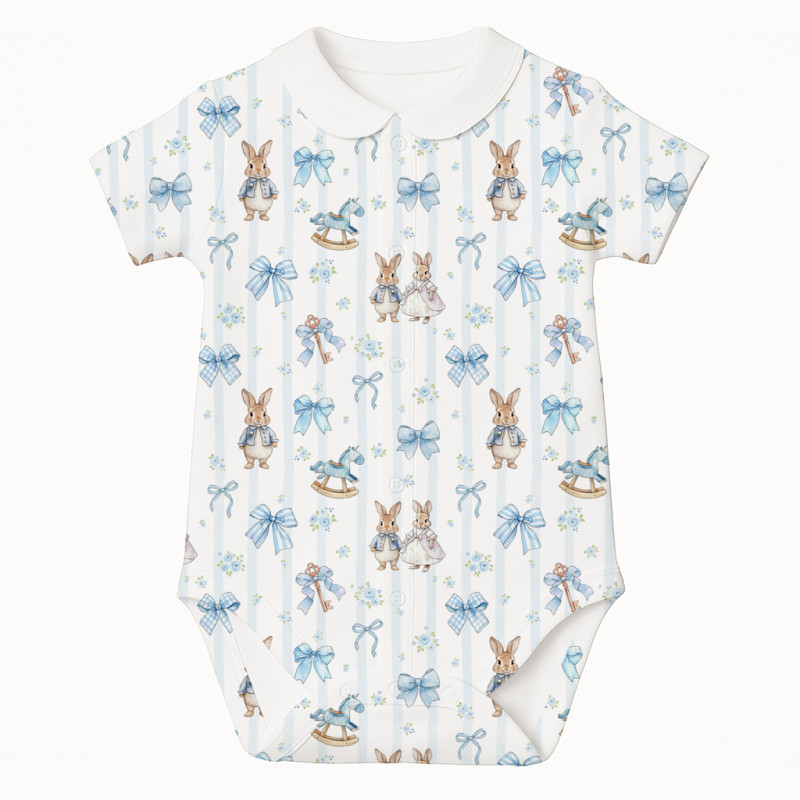 Printed Short-Sleeve Front Fastening Bodyvest with Collar for Babies BSHL009CL LULU BLUE Printed Short-Sleeve Front Fastening Bodyvest with Collar for Babies BSHL009CL LULU BLUE