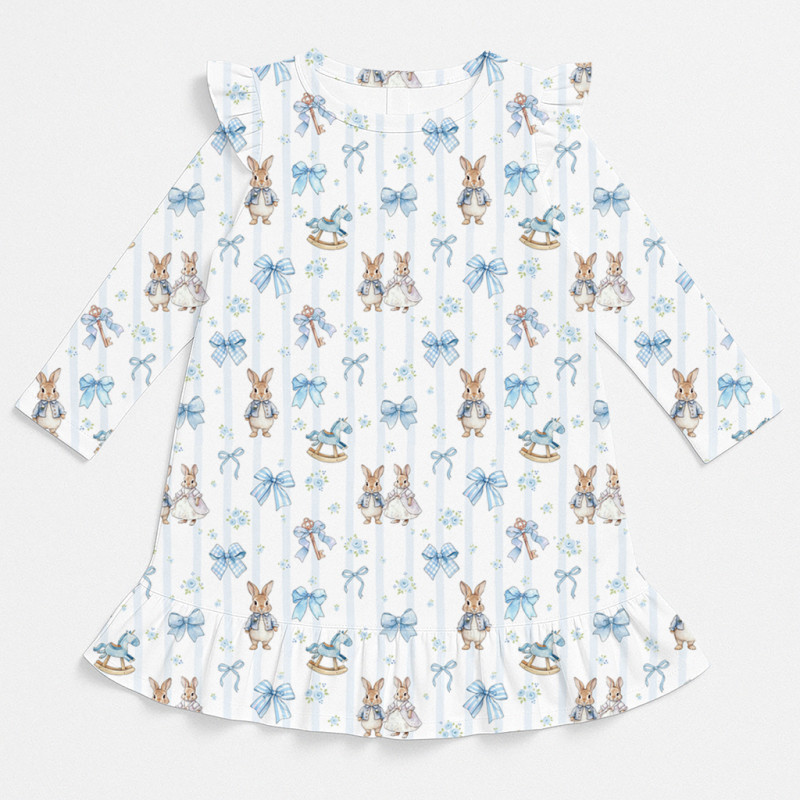 Чарівна нічна сукня з рюшами та довгим рукавом з бавовни Supima DR010 LULU BLUE
