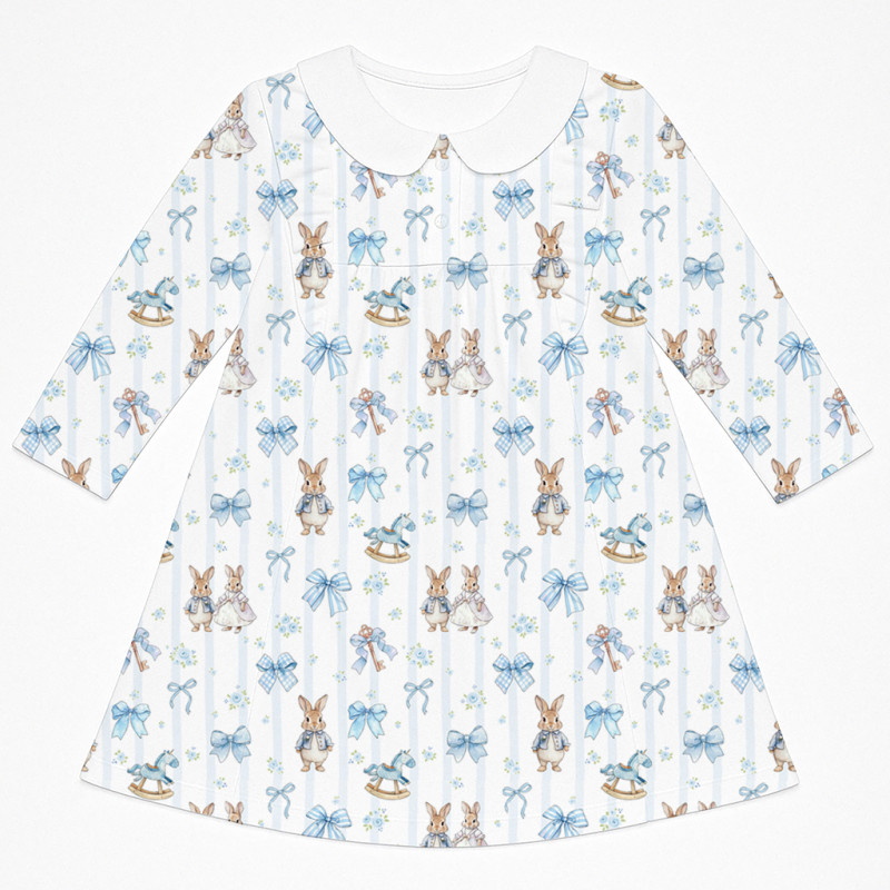 Чарівна сукня з рюшами, довгим рукавом i комірцем з бавовни Supima DR016CL LULU BLUE