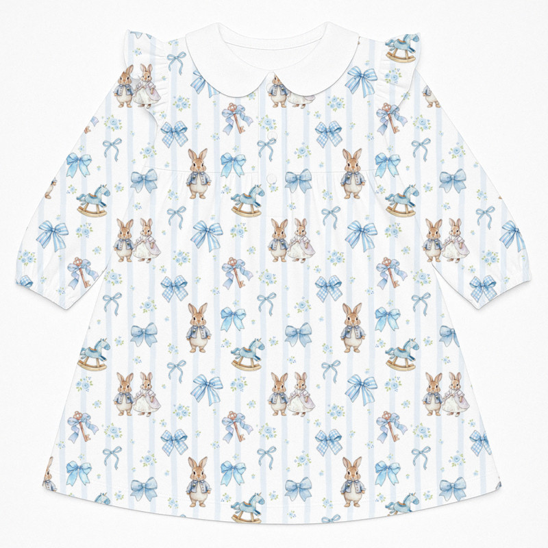 Чарівна сукня з рюшами, довгим рукавом i комірцем з бавовни Supima DR017CL LULU BLUE