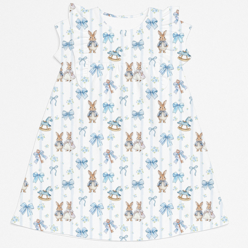 Supima Cotton Night Dress with Ruffle DR018 LULU BLUE