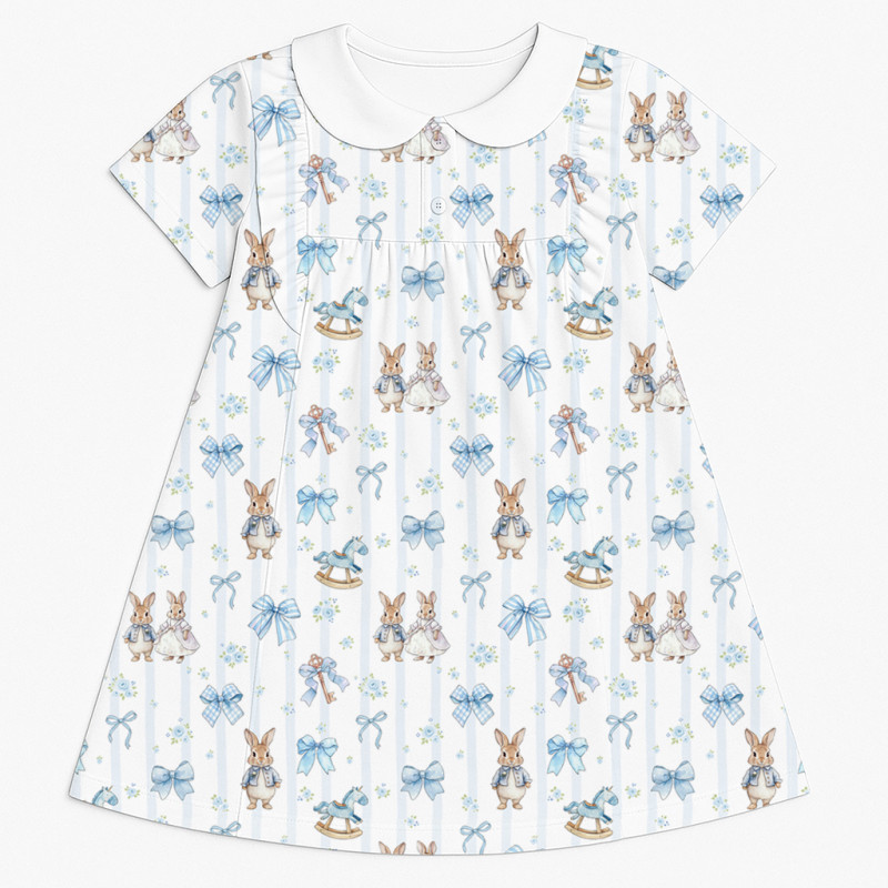 Supima Cotton Night Dress with Ruffle  and Collar DR018CL LULU BLUE