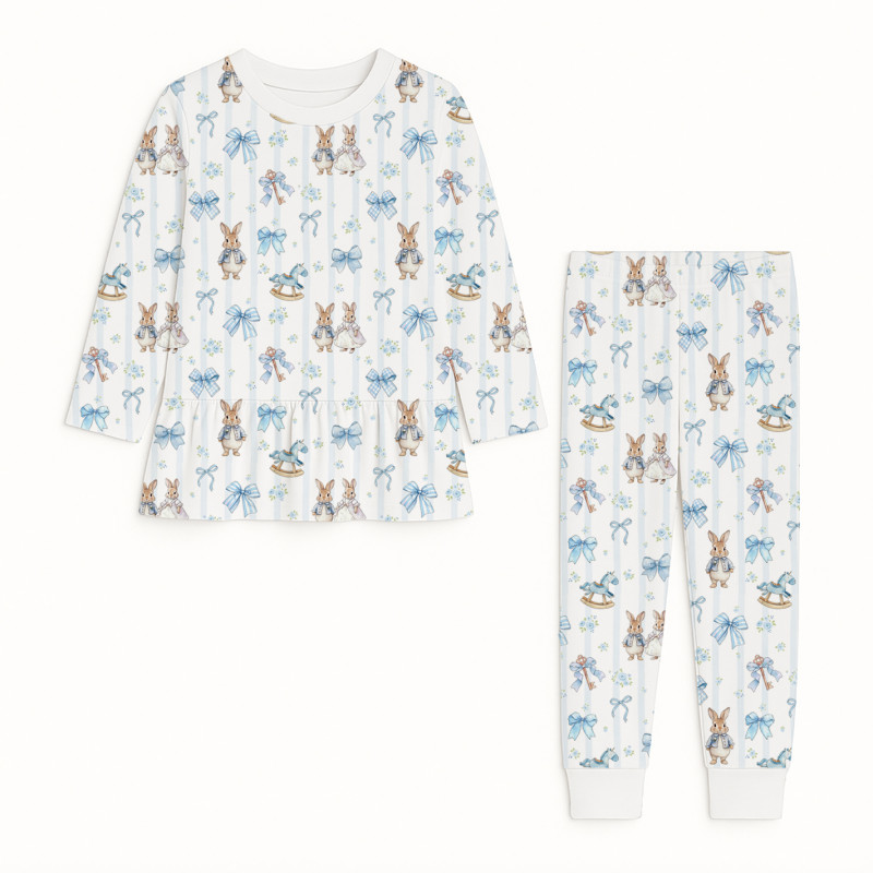 Girls Supima Cotton Pyjamas with Long Sleeves — PJ009 LULU BLUE
