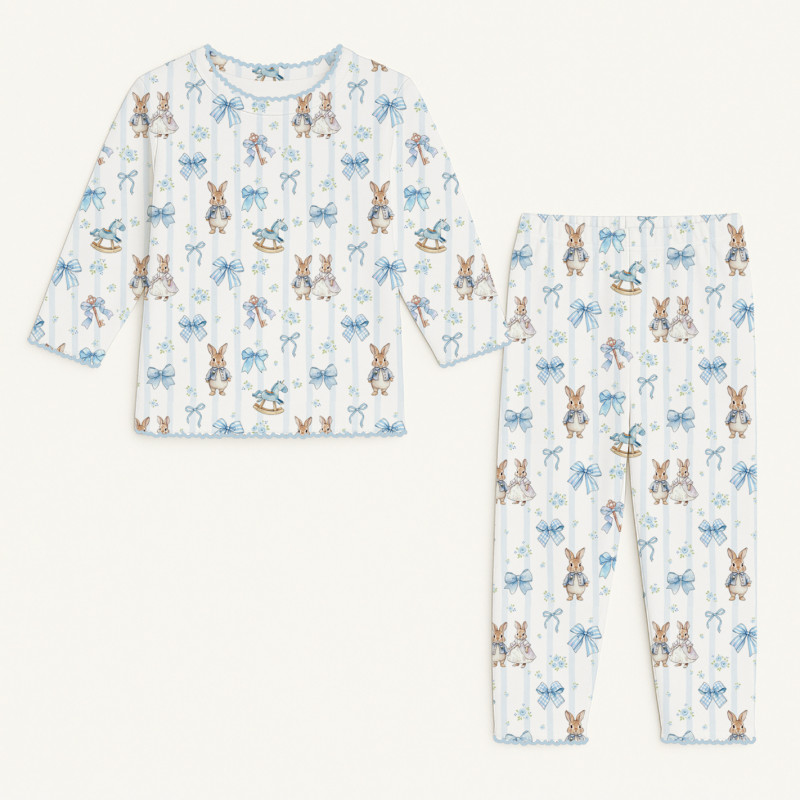 Pyjama long sleeve 100% organic pima Cotton PJ025 LULU BLUE