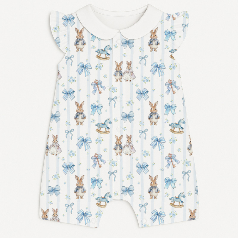 Supima Cotton Shortie with Ruffles and Collar – R007CL LULU BLUE Supima Cotton Shortie with Ruffles and Collar – R007CL LULU BLUE