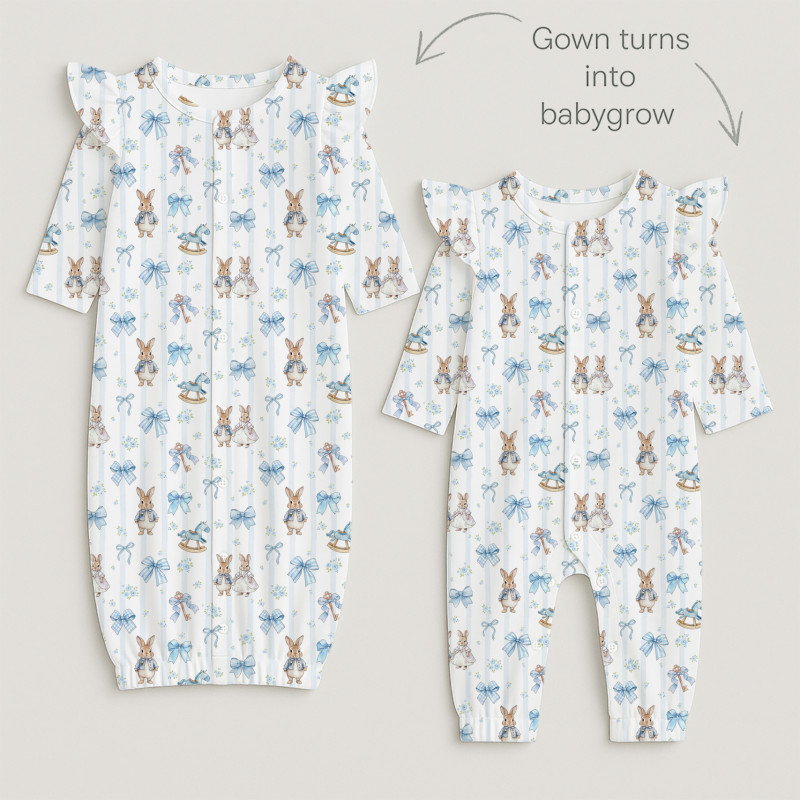 Baby converter gown with ruffles for girls TR002 LULU BLUE Baby converter gown with ruffles for girls TR002 LULU BLUE