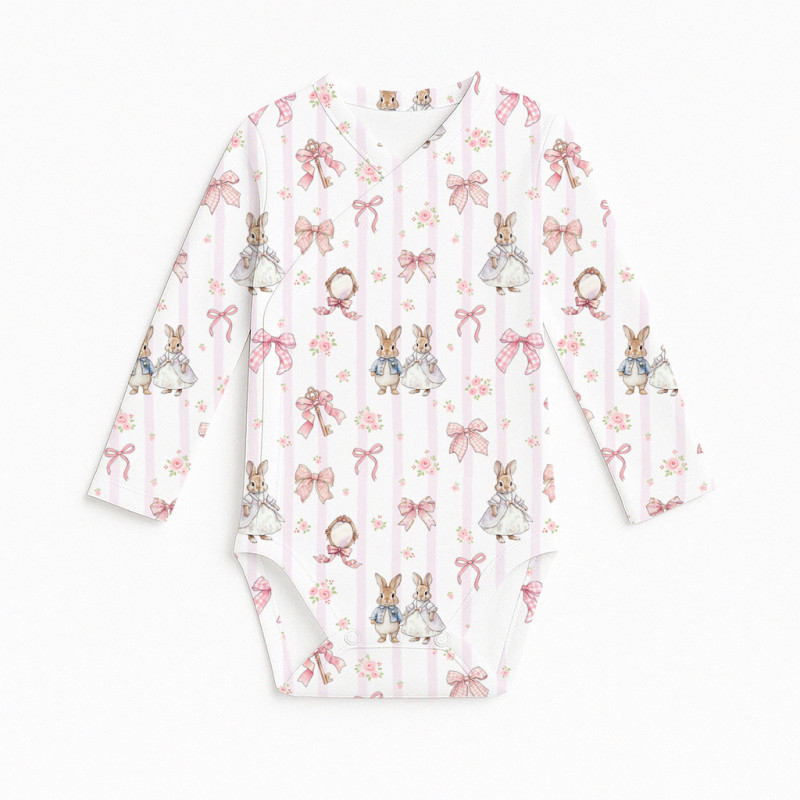Printed Long-Sleeve Kimono Bodyvest for Babies BLS004 LULU PINK Printed Long-Sleeve Kimono Bodyvest for Babies BLS004 LULU PINK