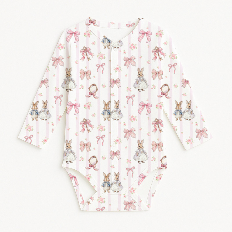 Printed Long-Sleeve Front Fastening Bodyvest for Babies BLS005  LULU PINK
